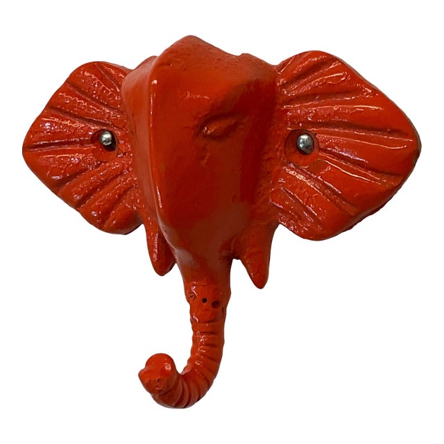 Vintage Cast Iron Elephant Hook, Newly Lacquered in Orange. For Sale