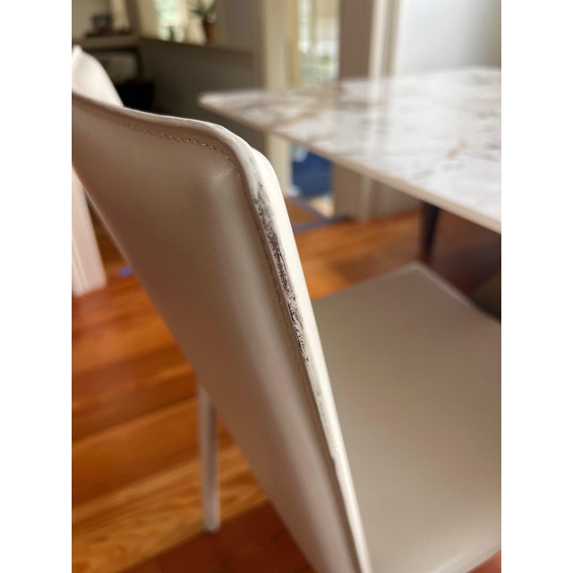 2010s Pair of Room & Board Madrid Cream Leather Dining Chairs For Sale - Image 5 of 8