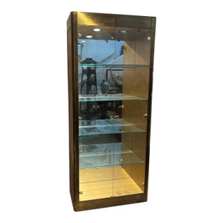 Mastercraft Vintage Mastercraft Brass & Glass Lighted Bookcase Raft Brass For Sale
