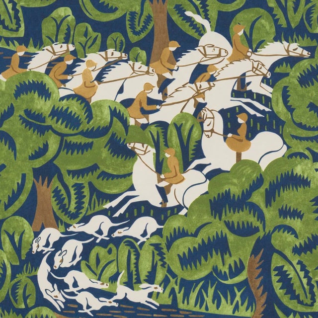 Contemporary SAMPLE - Schumacher x The New Yorker Margaret Schloeman's Fox Chase Wallpaper In Navy & Green For Sale - Image 3 of 5