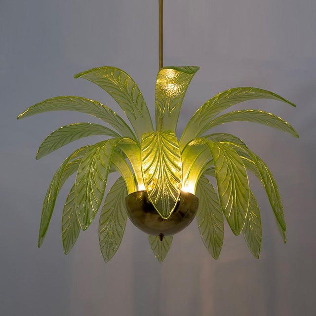 Mid-Century Modern Mid-Century Modern Palm Leaves Chandelier in Murano Glass and Brass from Maestri Muranesi, 2000 For Sale - Image 3 of 10