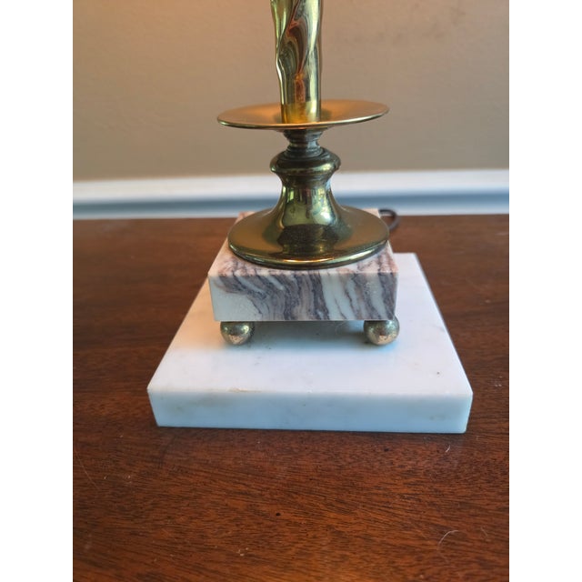 Vintage Twisted Brass and Marble Table Lamp For Sale - Image 4 of 10
