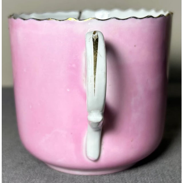 Late 19th Century German Victorian Schlesische Porzellanfabrik Louis Lövinsohn and P. Donath Gilded Pink Porcelain Mustache Cup and Saucer Set For Sale - Image 4 of 9