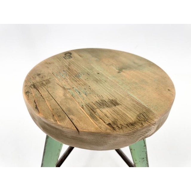 1950s Vintage Industrial Steel & Wood Tripod Stool, 1950s For Sale - Image 5 of 11