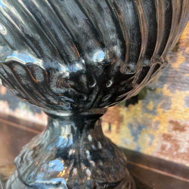 Italian Hand Painted Black Ceramic Urn With Lid For Sale - Image 10 of 13