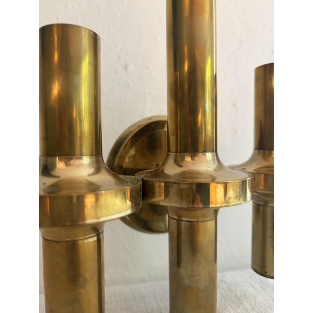 Gaetano Sciolari Brass Three-Light Wall Lamp by Gaetano Sciolari, 1970s For Sale - Image 4 of 9