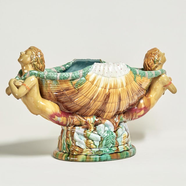 Victorian Antique Italian Majolica Centerpiece With Mermaids For Sale - Image 3 of 12