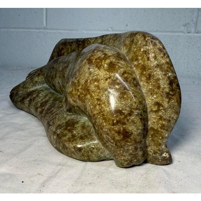 Antique Signed Carved Soapstone Eva Itulu Canadian Seal Eskimo Sculpture Inuit For Sale - Image 11 of 16