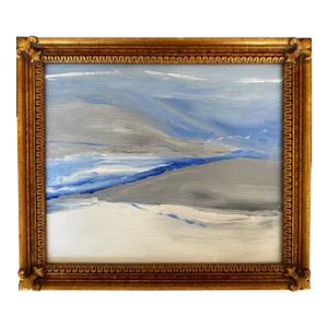 Abstract Blue and White Painting in a Vintage Frame by Christine Frisbee