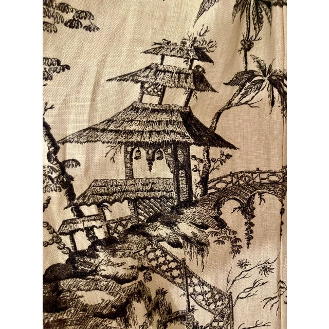 Taupe Scalamandré Chinoiserie "Pillement Toile" Linen Pinch Pleat Curtains, Two Pairs Available For Sale - Image 8 of 11