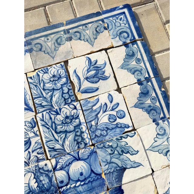 Antique 18th Century Portuguese Rococo Basket of Plenty Tile Panel For Sale - Image 9 of 15