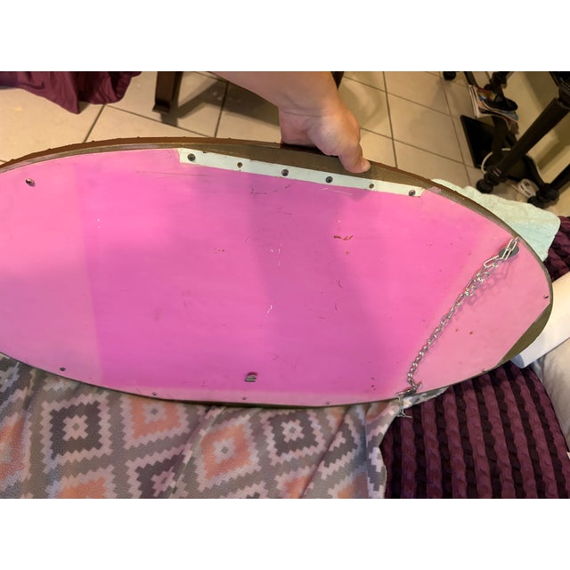 Hollywood Regency Pair of Rare Antique Oval Gesso Over Wood Wall Mirrors (Matching Set – 19”x35”) For Sale - Image 3 of 7