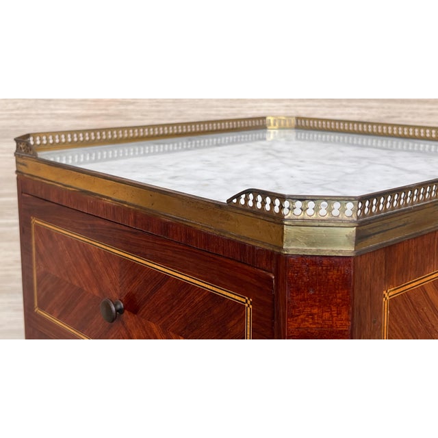 Wood Late 19th Century Bouillotte Louis XVI Style, Marquetry and Bronze Nightstands, A Pair For Sale - Image 7 of 18