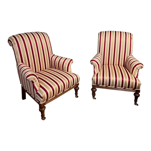 Walnut Schumacher Arlington Wingback Armchair With Custom Kravet Fabric. Two Available - Selling Separately For Sale