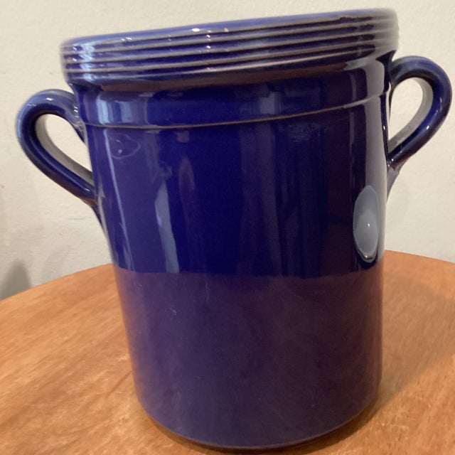 Vintage Original Italian Ceramic Blue Glazed Wine Cooler Handmade by Habitat For Sale - Image 11 of 12