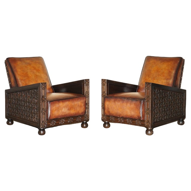 Set of Art Deco Hand Carved Armchairs, 1900s For Sale