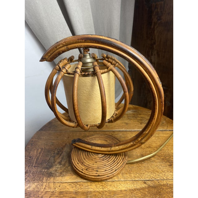 Boho Chic Rattan and Bamboo Table Lamp by Louis Sognot, 1960s For Sale - Image 3 of 14
