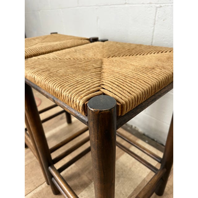Mid 20th Century 1970s Vintage Rush Seat Stools in the Style of Charlotte Perriand For Sale - Image 5 of 10