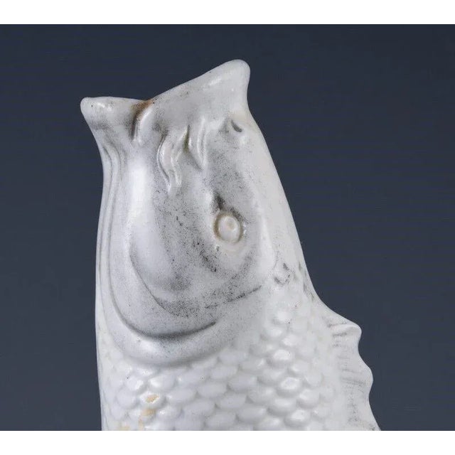 19th Century Japanese Hirado Porcelain Leaping White Koi For Sale - Image 4 of 6