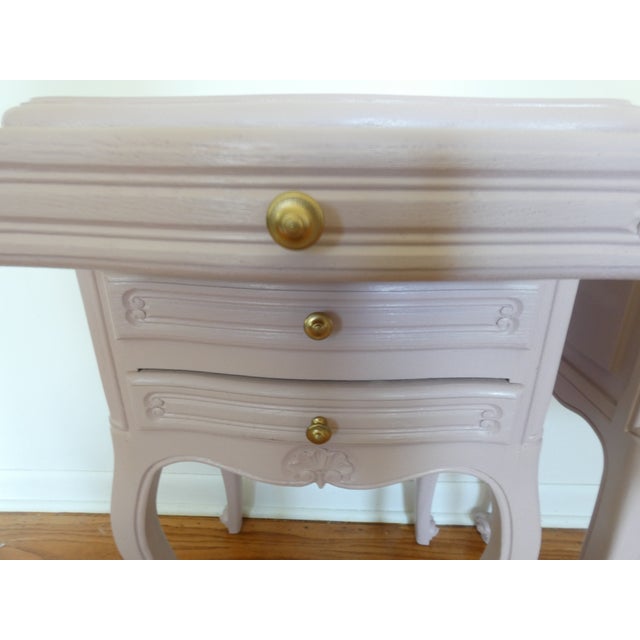 French Provincial Bedside Tables Painted Antique Rose For Sale - Image 9 of 10