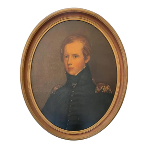 Early 20th C. Major John Biddle Portrait Print on Board With Gel Embellishment, Framed