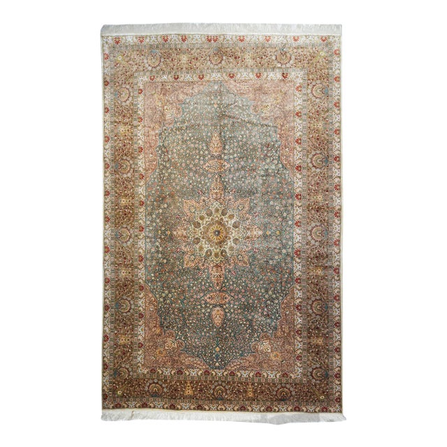 Early 20th Century Turkish Silk Hand Knotted Hereke Rug 8'5'' X 13'9'' For Sale