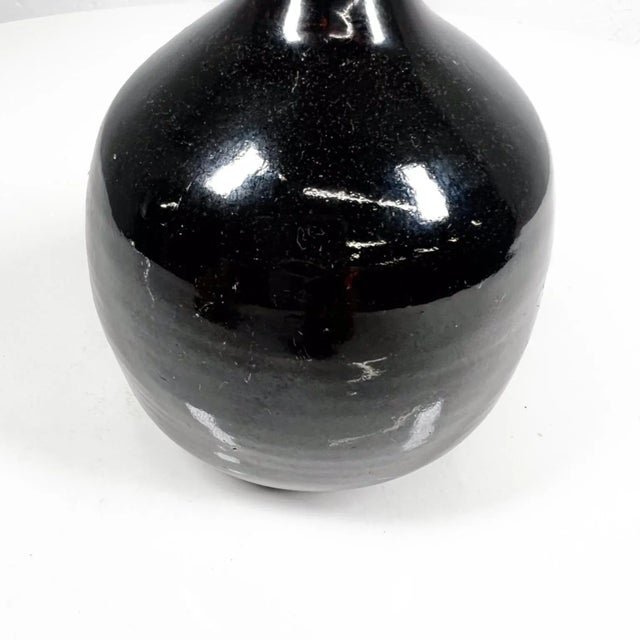 Ceramic Mid-Century Modern Japanese Bud Vase Dark Brown Glaze Pottery Mingei Tenmoku For Sale - Image 7 of 11
