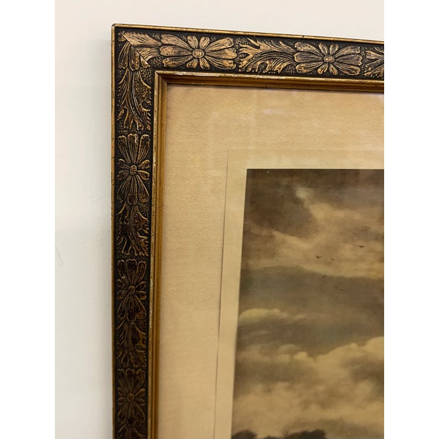 Vintage Framed Landscape Print Depicting Tree-Lined Country Road With Dramatic Sky For Sale In Seattle - Image 6 of 10