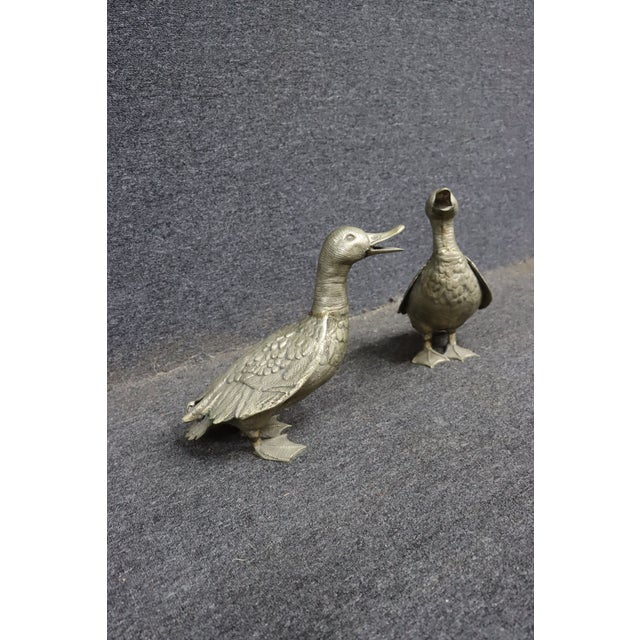 Mid Century Silvered Brass Duck Sculptures, Attributed to Mauro Manetti, Set of 2 For Sale - Image 4 of 9