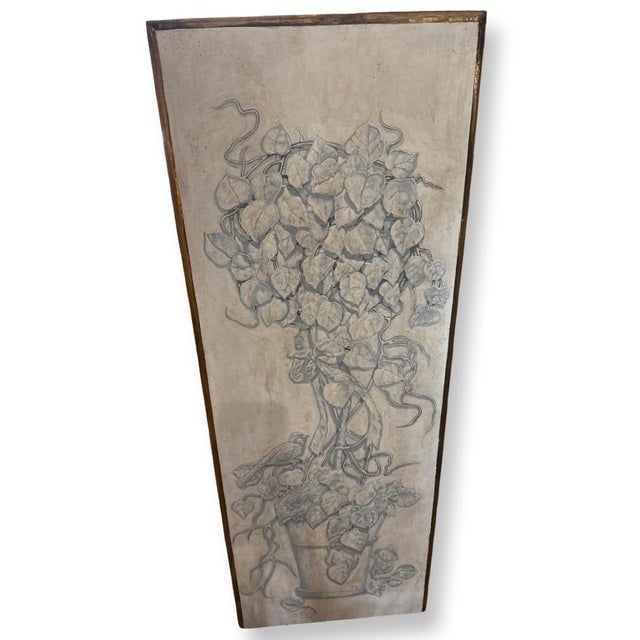 Vintage Italian Hand Paintings on Wood Panels With Pots Leaves and Birds - A Pair For Sale - Image 4 of 5