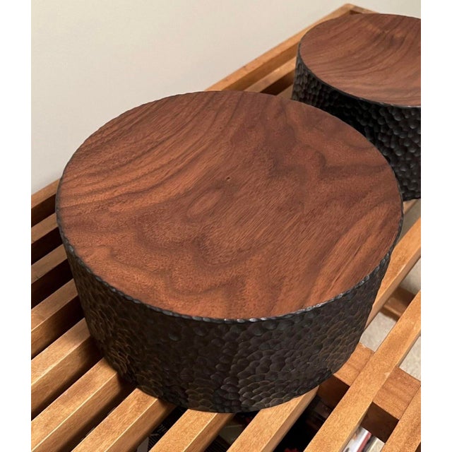John Eric Byers Hand Carved Cylinder Solid Walnut Concave Bowl Sculptures, a Pair For Sale - Image 6 of 8