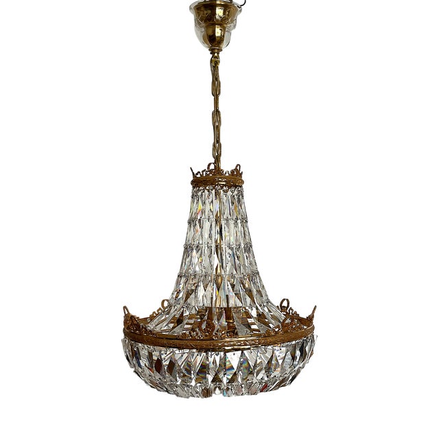 Brass and Lead Crystal 9-Flame Chandelier from Palwa, 1960s For Sale
