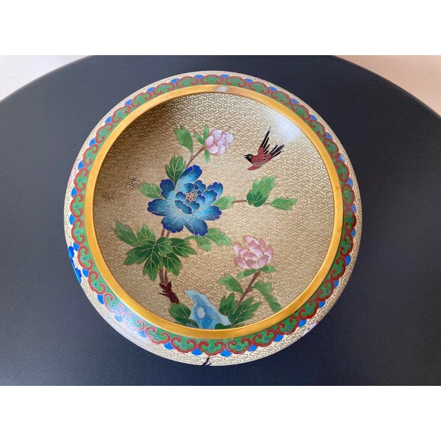 Pink Lotus and Bird Cloisonne Enamel Decorative Bowl or Catchall For Sale - Image 18 of 18