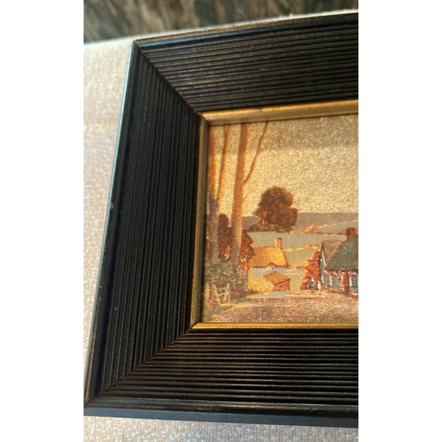 1960s MCM Hollywood Regency Foil Metallic Countryside Cottage Art For Sale - Image 5 of 10
