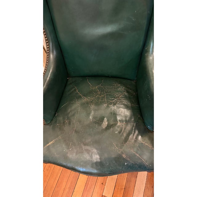 Vintage Green Leather Chairs With Nailheads and Cabriole Legs For Sale - Image 4 of 9