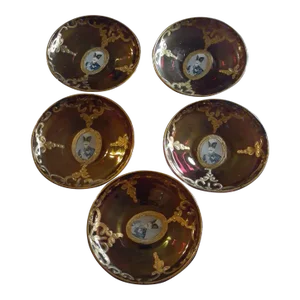 1940s Enamel Glass Tea Saucers, Made in Turkey- Set of 5