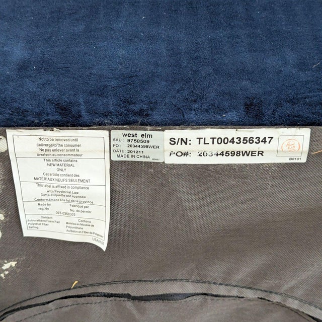 Textile West Elm Everett Blue Velvet Lounge Chair - Modern Accent Armchair For Sale - Image 7 of 7