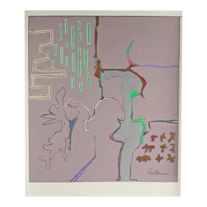 1980s Signed Abstract Mixed Media Painting by Harry Hilson
