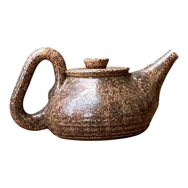 Vintage Handcrafted Ceramic Teapot For Sale
