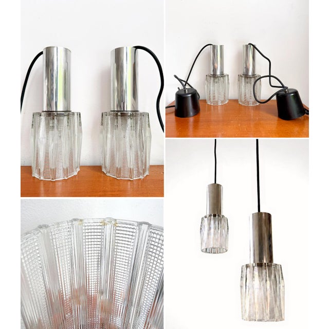 Mid-Century Modern Textured Glass Pendant Lights, 1960s, Set of 2 For Sale - Image 15 of 17