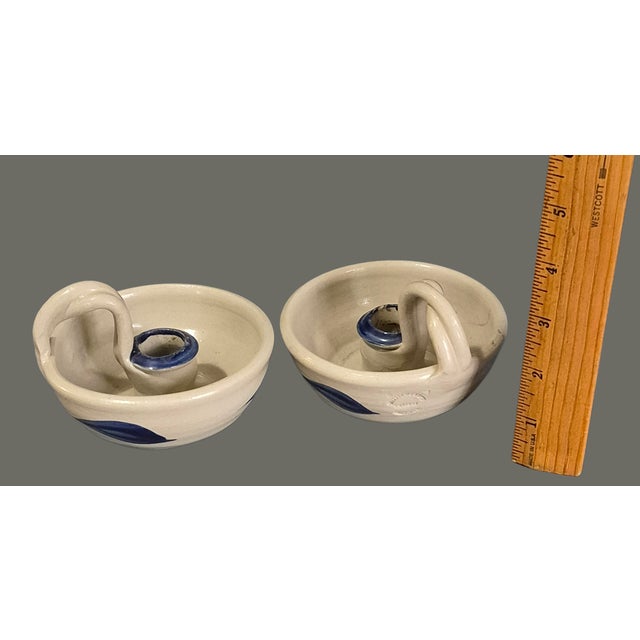 Ceramic Williamsburg Pottery Salt Glazed Chamber Candle Holder Pair Marked For Sale - Image 7 of 8