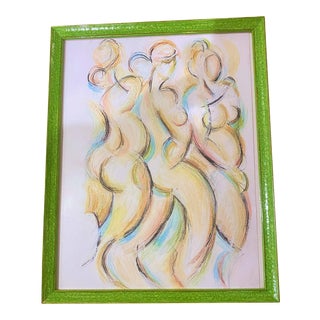 Vintage Colorful Abstract Nude Sketch For Sale