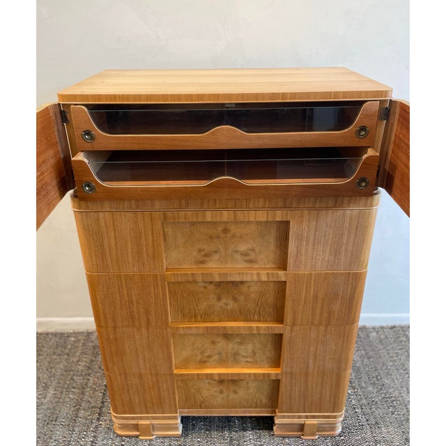 1930s 1930s Vintage Burled Wood Art Deco High Boy Cabinet For Sale - Image 5 of 9
