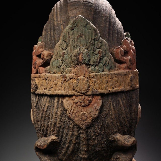 Monumental Vintage Carved Wooden Guanyin Head, 18" Tall For Sale - Image 4 of 10