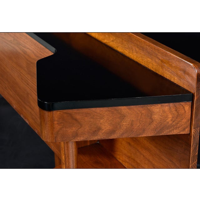 Mid-Century Modern American of Martinsville Dania Black and Walnut Headboard With Attached Nightstands For Sale - Image 3 of 14