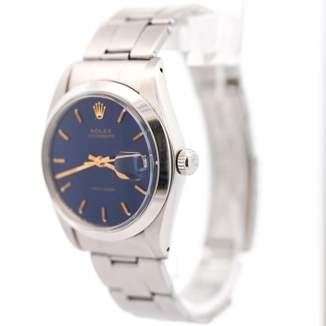 Metal Rolex Oysterdate Precision Ref. 6694 Blue Dial 34mm Stainless Steel Wristwatch For Sale - Image 7 of 11