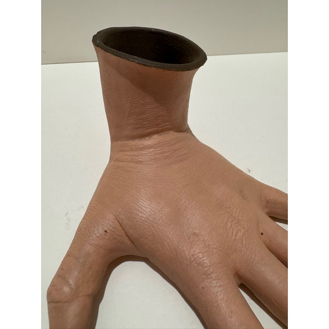 Vintage Ceramic Hand Sculpture Vase Surreal Art Object Planter Ring Holder For Sale - Image 4 of 7