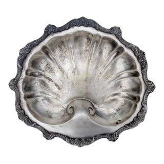 Vintage English Regency Sheffield Silver Plated Fish Clam Shell Serving Platter For Sale