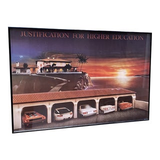 Vintage 1980s Justification for Higher Education Original Framed Poster For Sale