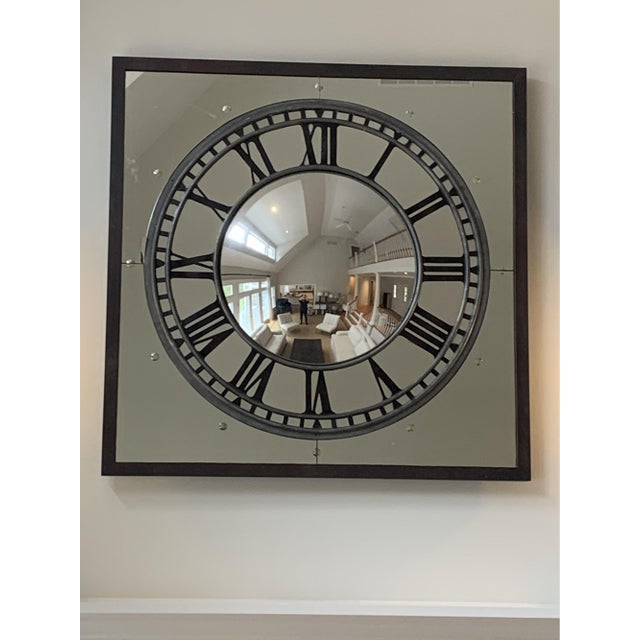 Restoration Hardware Restoration Hardware Oversized Convex Clock Wall Mirror For Sale - Image 4 of 8